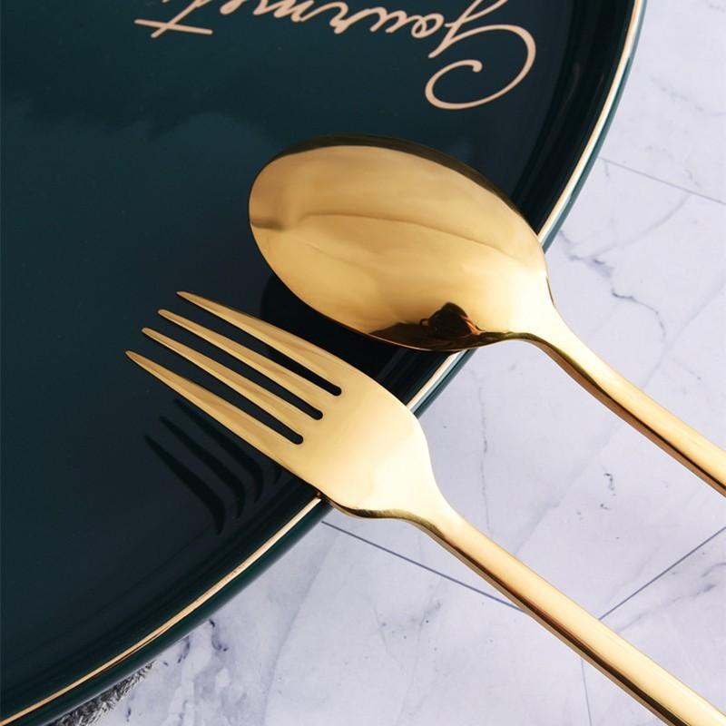 [ 10แถม10 ] 21.6cm ช้อน+ส้อม สแตนเลสแท้ ช้อนสีทอง-สีเงิน (10คู่) วัสดุเกรดพรีเมี่ยม ชุดช้อนส้อม - รูปที่ 4