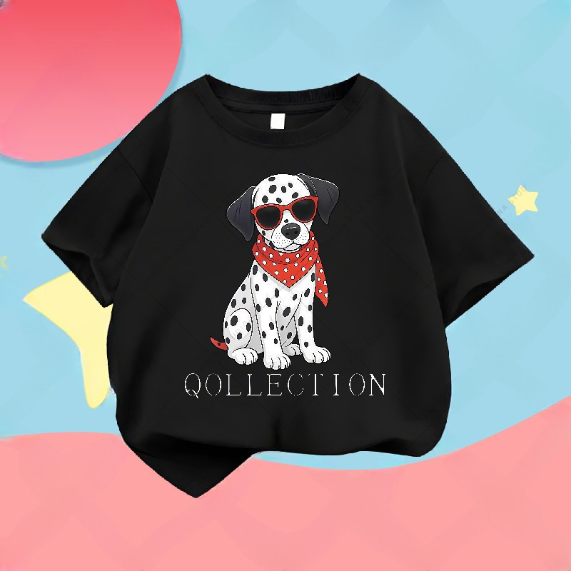 TinyJoy เกาหลีสไตล์ ของเด็ก เสื้อน่ารัก ผ้าฝ้าย พิมพ์ลาย "QOLLECTION DOG" โคตรนุ่ม เสื้อคอกลม boy/gi