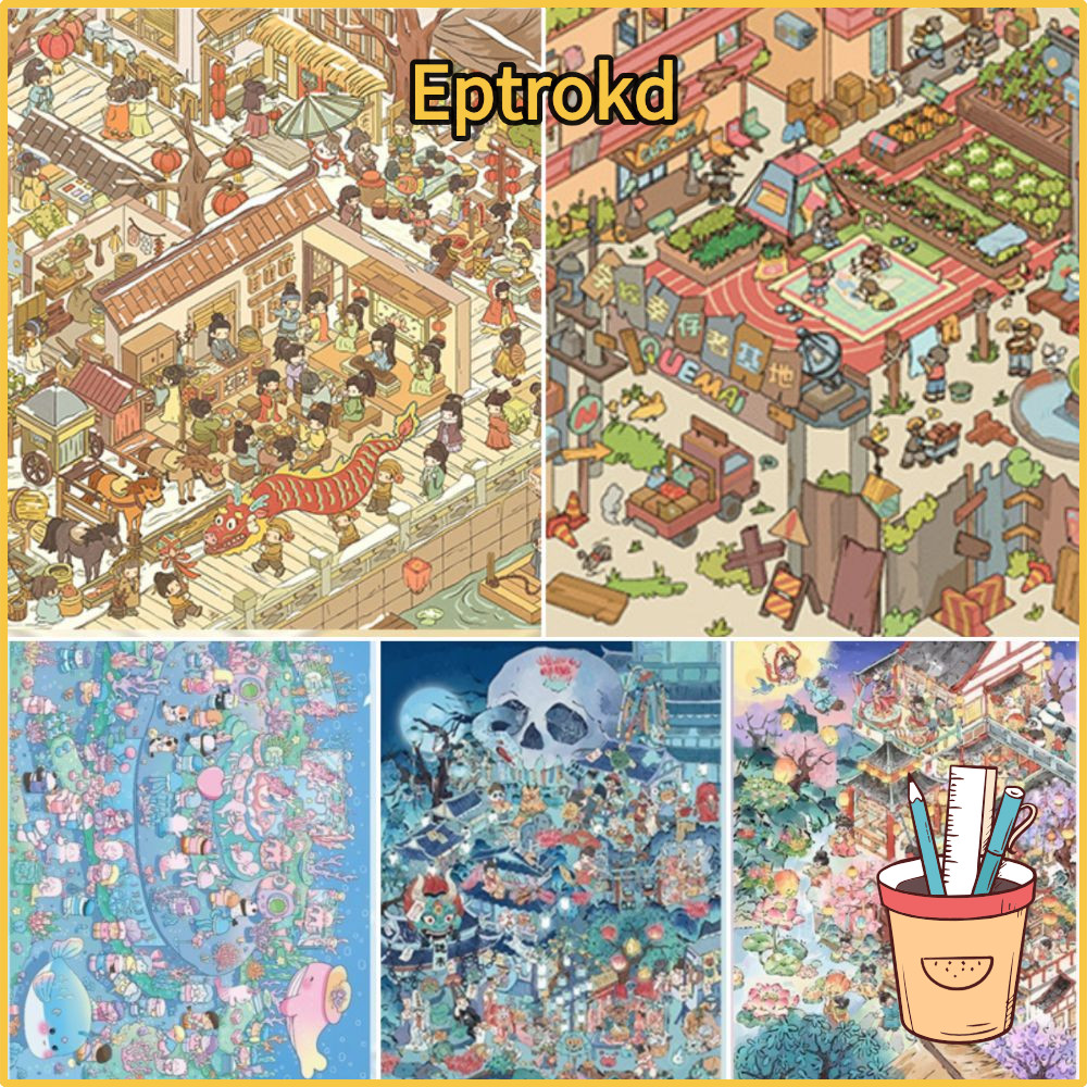 EPTRO Micro Landscape Sticker, Multicolor PET Chinese Style Scene Sticker, Multi-topic Cartoon Patte