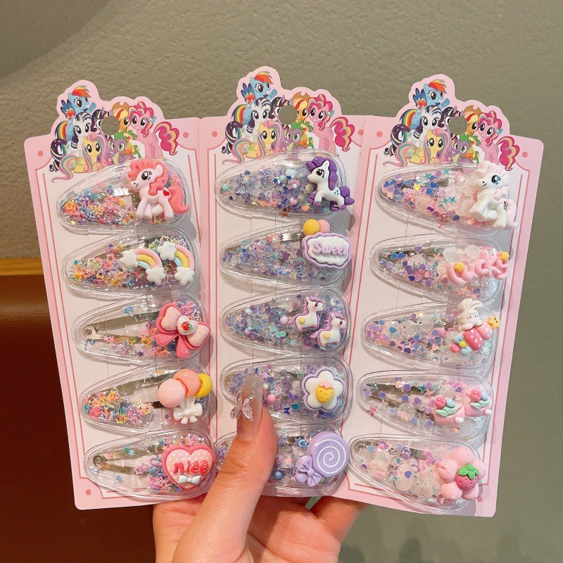 5 ชิ้นสาวน่ารัก My Little Pony Glitter BB คลิปด้านหลังหัวการ์ตูน Hairpin Headdress Glitter BB คลิปอุปกรณ์เสริมผมสาว My Little Pony Back Head Hairpin สาวน้อย Hairpin