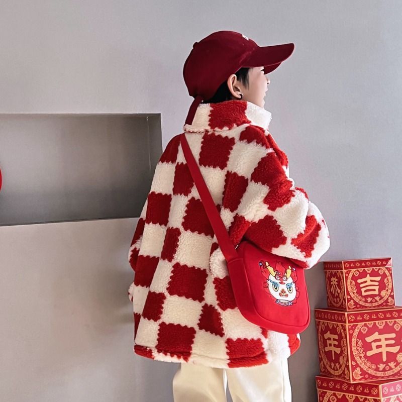 เสื้อหนาท็อปส์สำหรับเด็กชาย ขนาดกลางถึงขนาดใหญ่ เสื้อผ้าฤดูหนาว ออกแบบเหมือนขนแกะ ใส่แล้วอบอุ่น - รูปที่ 2