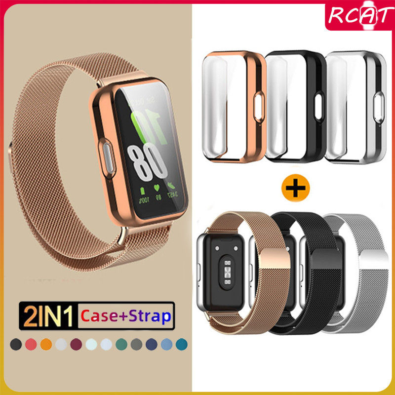 สายรัดสแตนเลสแม่เหล็ก TPU กรณี for Samsung Galaxy Fit 3 วงโลหะลูป Milanese พร้อมอุปกรณ์ปกป้องหน้าจอกันชนอ่อน