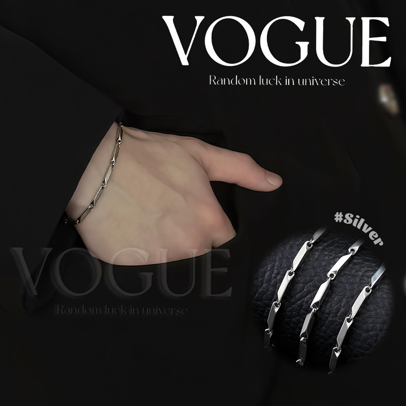 Vogue🌟พร้อมส่ง🌟 โซ่กำไลข้อมืด สีเงิน ใส่ได้ทุกวัน เท่ไม่ซ้ำใคร (BRL-17)