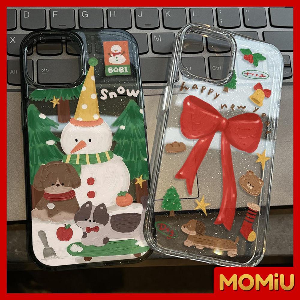 MOMiU - เคส TPU ใสแบบผงกลิตเตอร์แวววาว เข้ากันได้สำหรับ เคสไอโฟน11 เคส iphone 16 Pro Max โบว์คริสต์มาสแสนสวย