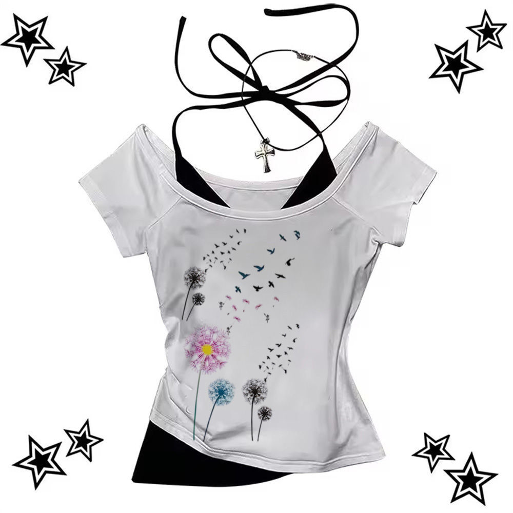 เสื้อยืดวัยรุ่นสไตล์พาสเทล ผู้หญิง ผสมผสาน Goth, Pop, Anime และ Kawaii จากยุค 2000s และ 80s