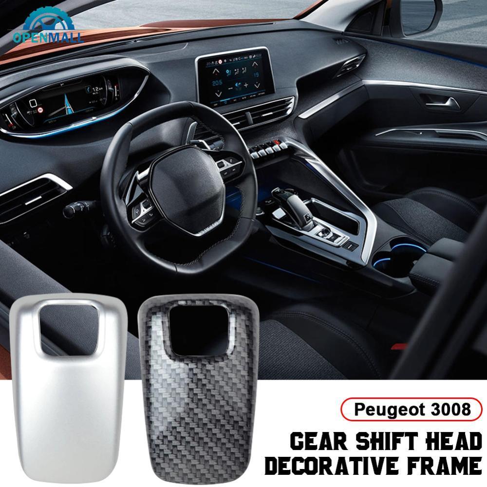 OPENMALL รถจัดแต่งทรงผมเกียร์ Shift Knob หัวเกียร์สติกเกอร์ Trim คาร์บอนไฟเบอร์สําหรับ Peugeot 3008 
