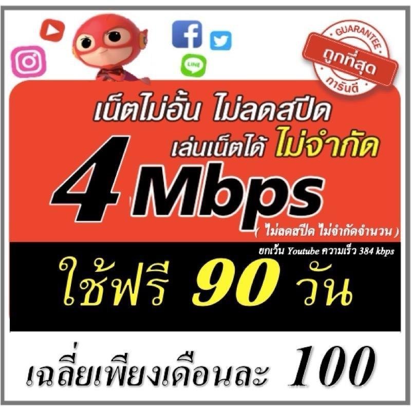 ซิมเน็ตไม่ลดสปีด 4Mbps ไม่จำกัดการใช้งานฟรี 90 วัน ซิมเทพ ของ