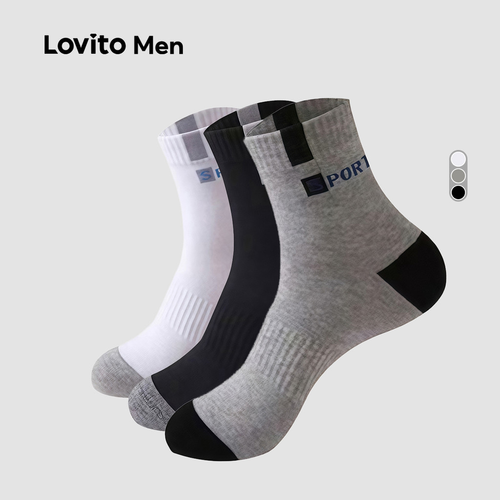 Lovito ถุงเท้าสีบล็อกแบบลำลอง สีดำ สำหรับผู้ชาย ทั่วทุกฤดู LNE122107