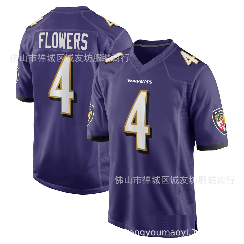 จัดส่งรวดเร็ว NFL เสื้อรักบี้สีม่วง Zay Flowers