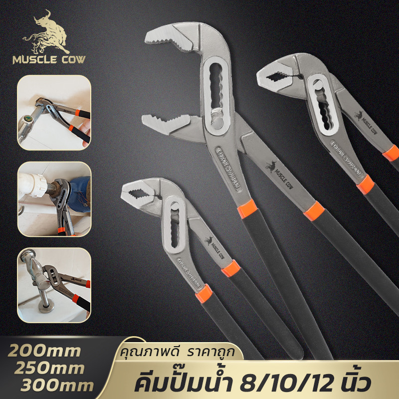 MUSCLE COW คีมปั๊มน้ำปากเลื่อน 8/10/12 นิ้ว ด้ามกันลื่น แข็งแรง ปรับขนาดได้ ใช้งานงานช่างและซ่อมบ้าน