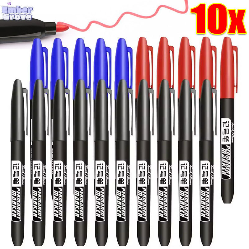 ปากกามาร์คเกอร์ถาวรสีดำ สีน้ำเงิน สีแดง / ปากกามาร์คเกอร์ปลายแหลม / อุปกรณ์การเรียนปากกาแห้งเร็วกันน้ำ 1/5/10 ชิ้น