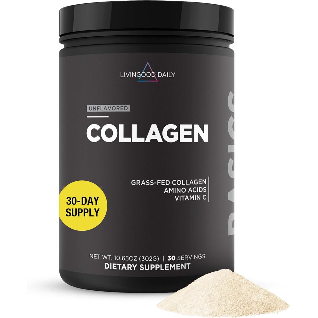Livingood ผงคอลลาเจนไม่รสทุกวันสําหรับผู้หญิงและผู้ชาย, ผงคอลลาเจนเปปไทด์ไฮโดรไลซ์วิตามินซี, โปรตีนด