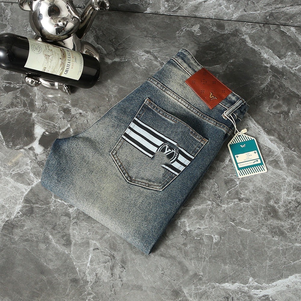 AU0W L# New Luxury Denim Jeans  Men's Small Straight-leg Casual Trousers