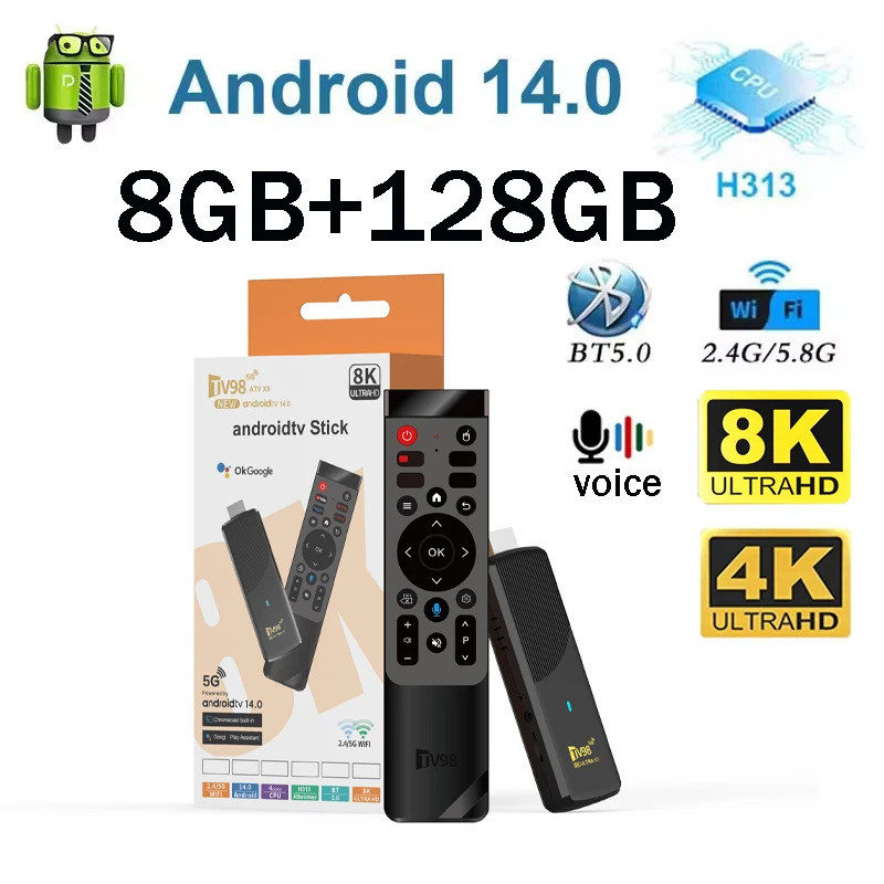 78 ATV X9 สมาร์ททีวี Stick Android 14 Allwinner H313 OTA 8GB 128GB รองรับ 8K 4K Media Player CHG 5G 