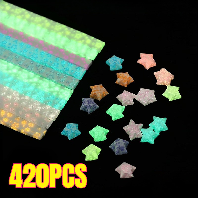420 แผ่น Origami Paper Star Paper Origami Paper Quilling Luminous Glown in the Dark