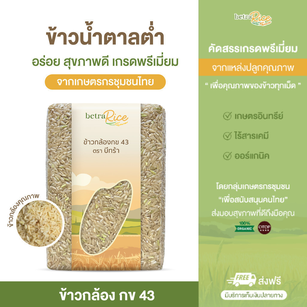 [ขายดี] ข้าวกล้องกข43 (5 กก.) น้ำตาลต่ำ ปลอดสาร ข้าวเพื่อสุขภาพ เกรดพรีเมี่ยม - แบรนด์บีทร้า