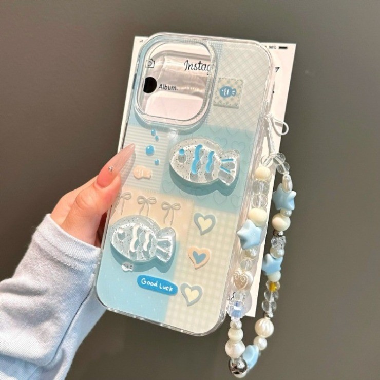 ใช้ได้กับ IPhone 17 16 15 14 13 12 11 Pro Max XR XS MAX Blue สองปลาขนาดเล็กเคสโทรศัพท์มือถือรูขนาดให