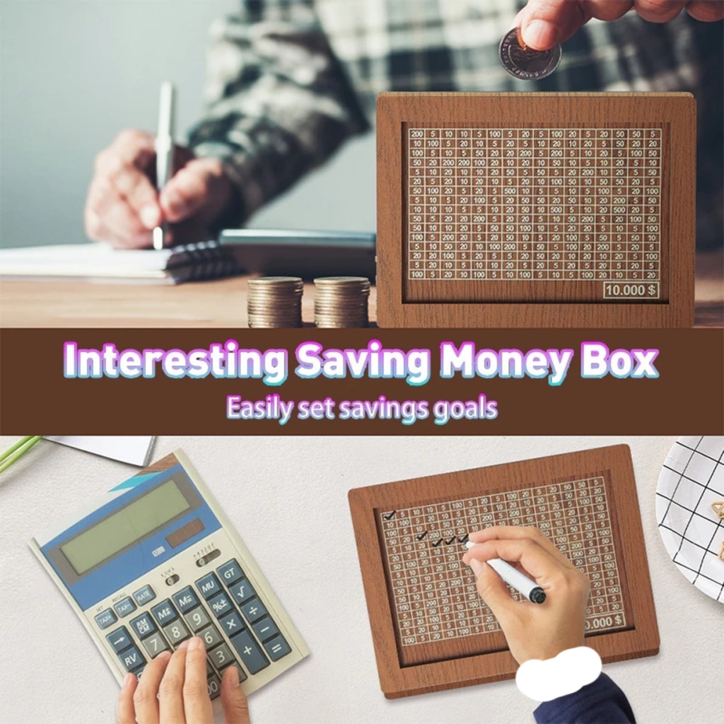 WOOD MONEY BOX SAVE GOAL TRACKER! DURABLE & REUSABLE KIDS WOODEN CAIN ที่เก็บของ