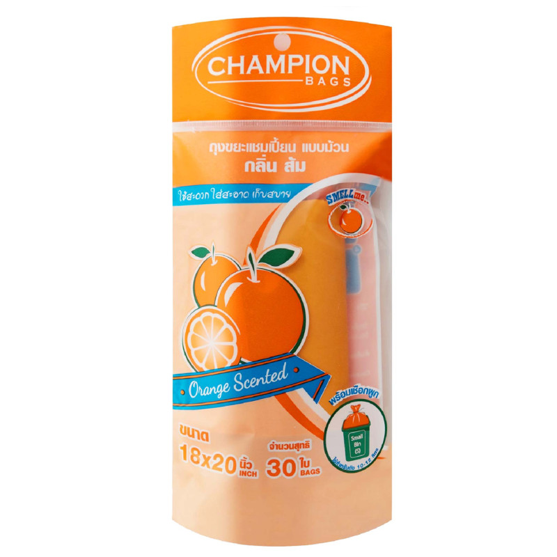 CHAMPION ถุงขยะม้วน กลิ่นส้ม ขนาด 18x20 นิ้ว (แพ็ค 30 ใบ)