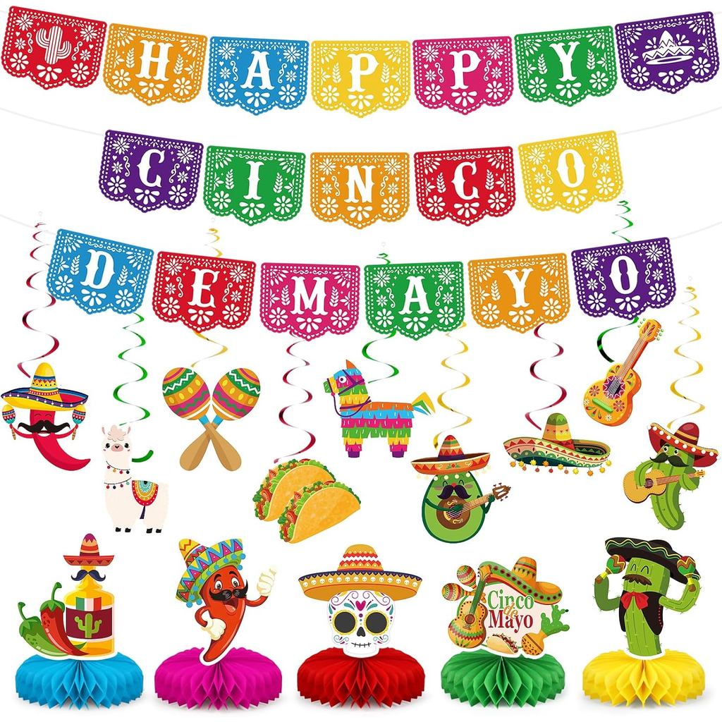 Cinco De Mayo Party ตกแต่งชุดเม็กซิกัน Fiesta Theme Party Decor 3 Happy Cinco De Mayo แบนเนอร์ 9 เม็