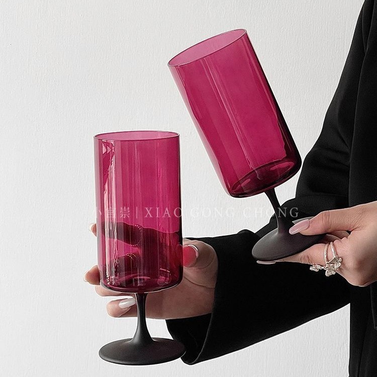 Retro Rose Red Straight Goblet Glass High-value Creative Atmosphere Red Cup Drink Cup emn Jimei Shop
