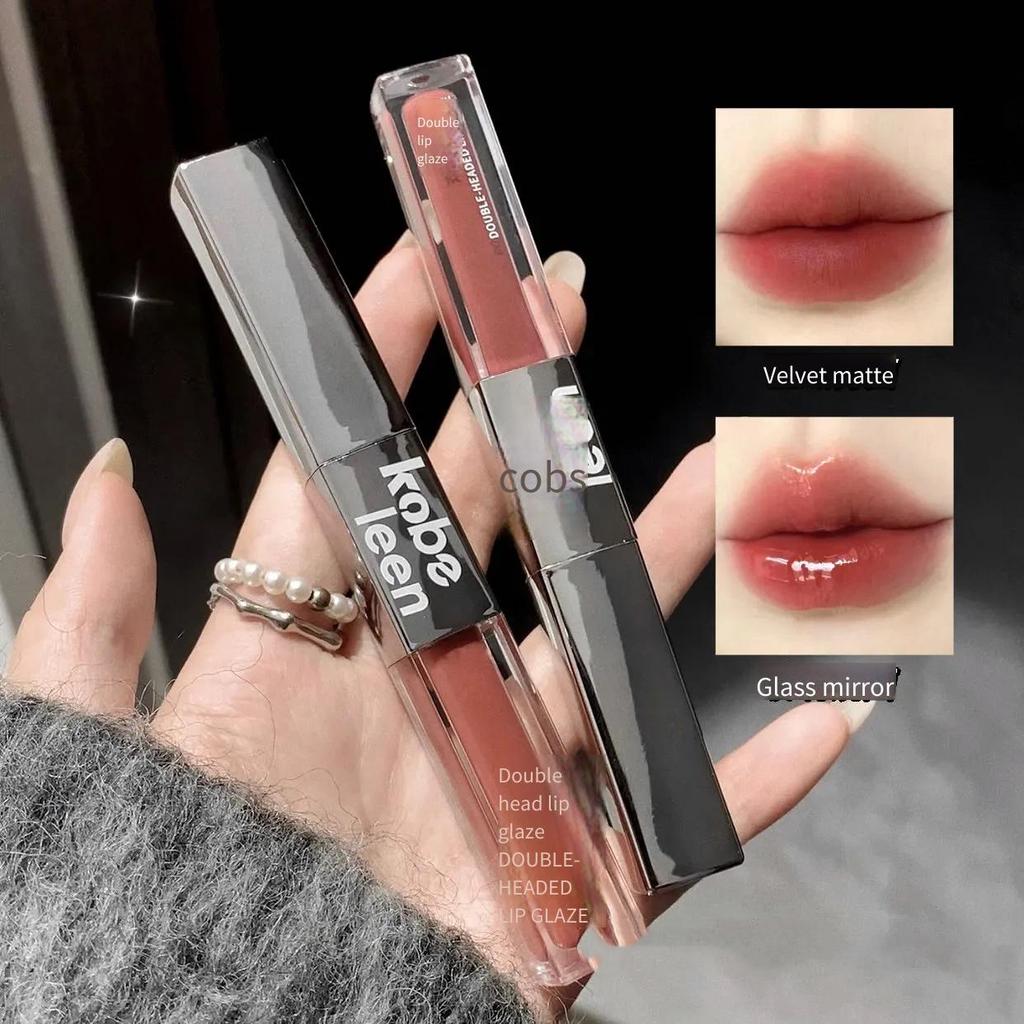 Kobeleen Double-ended Mirror Lip Glaze Matte Velvet Lipstick Non-fading Non-stick Cup Lip Mud