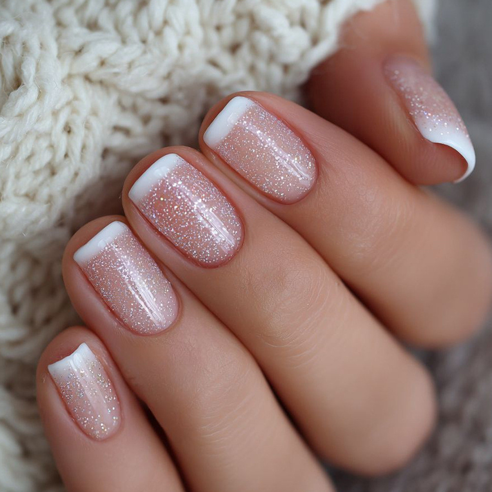 แผ่นแปะเล็บปลอม French Wear Nail Patch Diamond Wear Nail Patch เล็บสําเร็จรูป