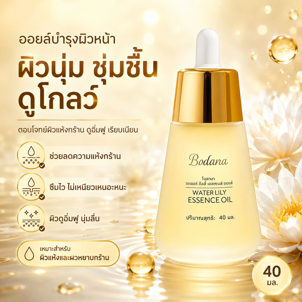 BODANA WATER LILY ESSENCE OIL โบดานา วอเตอร์ ลิลลี่ เอสเซนส์ ออยล์ สกินแคร์ ผิว Skincare ใบหน้า ความชุ่มชื้น thumbnail 3
