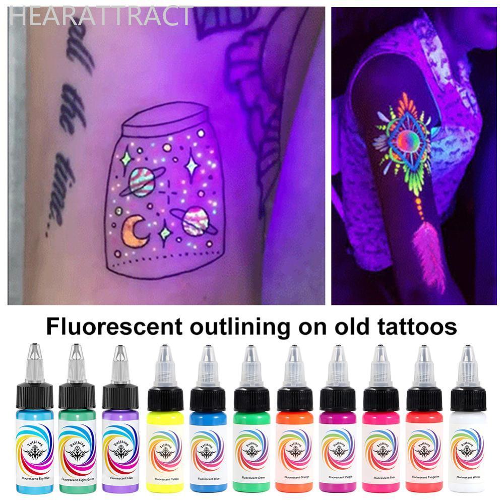 HEARATRACT 8 สี UV Tattoo Ink 15ml เรืองแสง Blacklight Reactive Pigment เรืองแสงภายใต้ UV Light สําห