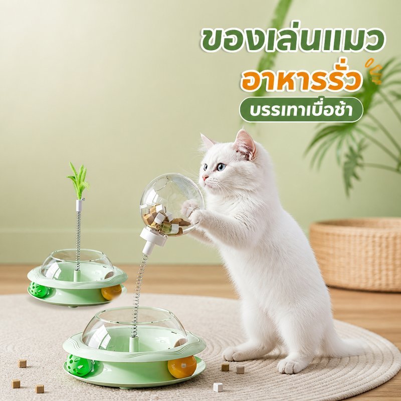 ของเล่นแมว ที่ให้อาหาร อาหารรั่ว ถอดได้ ลูกบอลใส่อาหาร ชะลอกิน แบบตลก สำหรับแมว