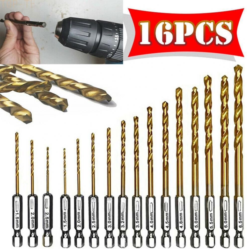 16PCS 1.5mm-6.5mm Hex Shank HSS Drill Bits Compatible with Cordless Screwdrivers