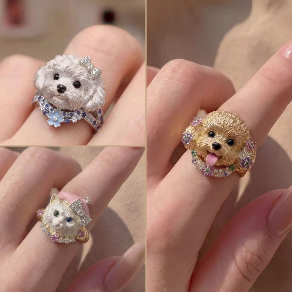 Girls Lovely Alloy Puppy Cat Rings