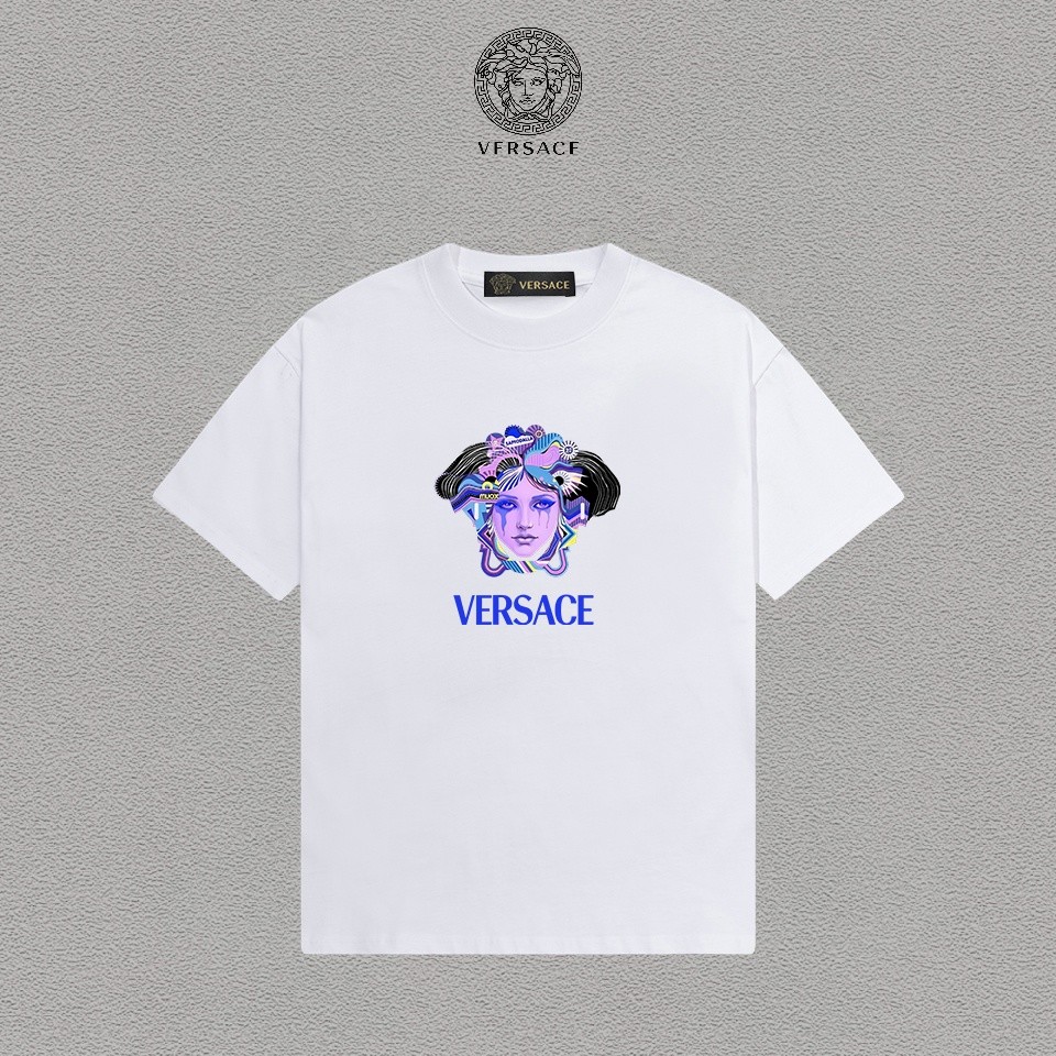 Versace tee/Versace เสื้อยืดพิมพ์แขนสั้นผู้ชายผู้หญิงเสื้อยืดแขนสั้นธุรกิจเสื้อยืดกีฬาเคู่เกีฬาเคอกล