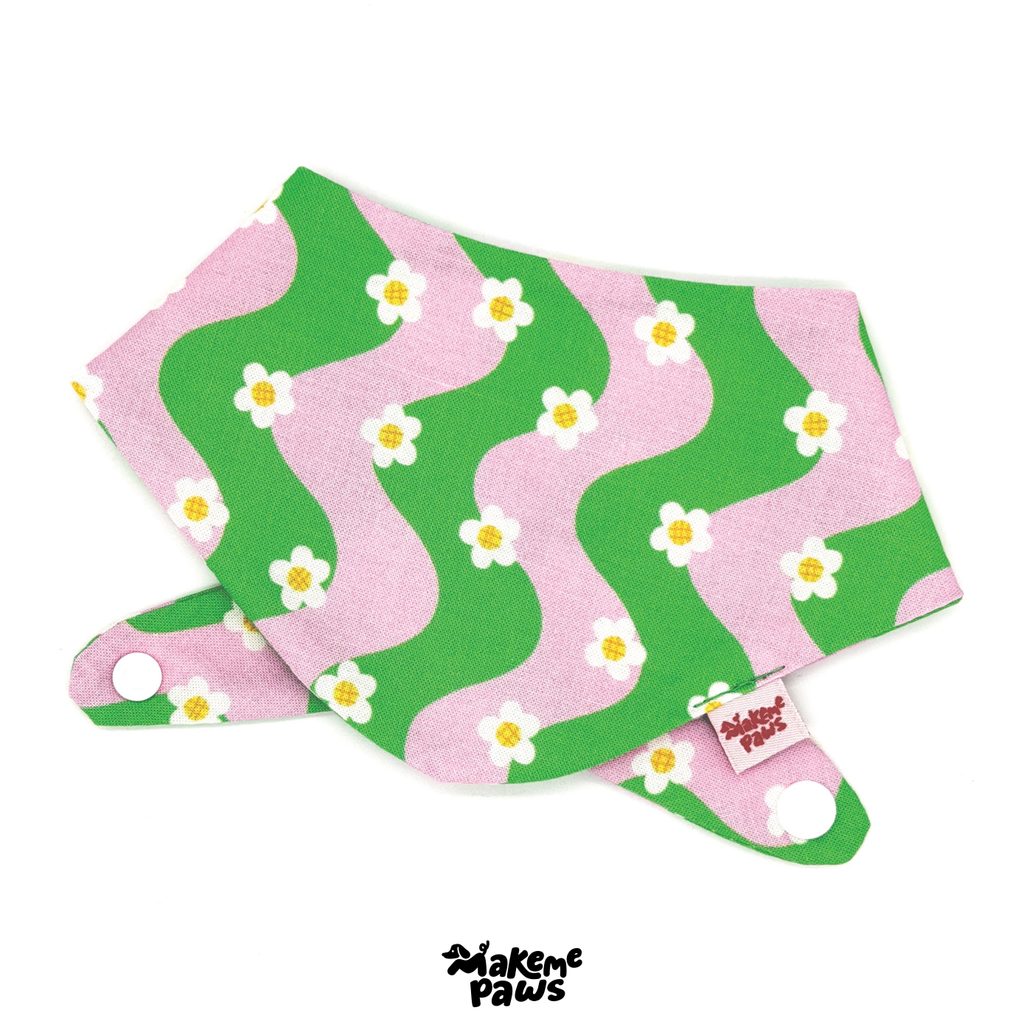 PinkGreen bandana ลายดอกไม้เขียวชมพู ผ้าพันคอสัตว์เลี้ยง สุนัข หมา แมว