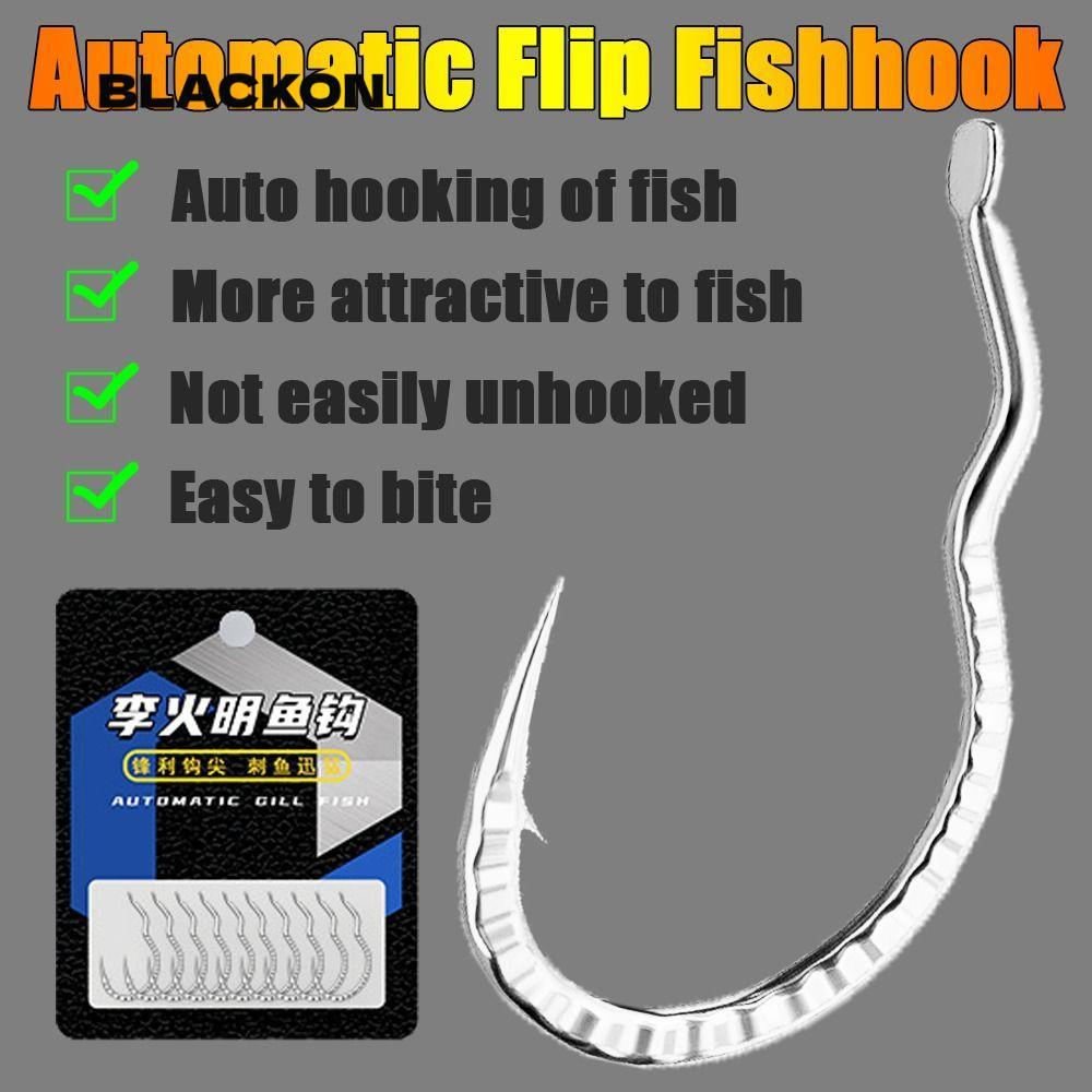 BLACKON 10pcs ตะขอตกปลา,เหล็กคาร์บอนสูงปลา Scale Patterned อัตโนมัติ Flip Fishhook, อุปกรณ์ตกปลา Sharp Barbed Anti Slip Fishing Tackle ปลาคาร์พ