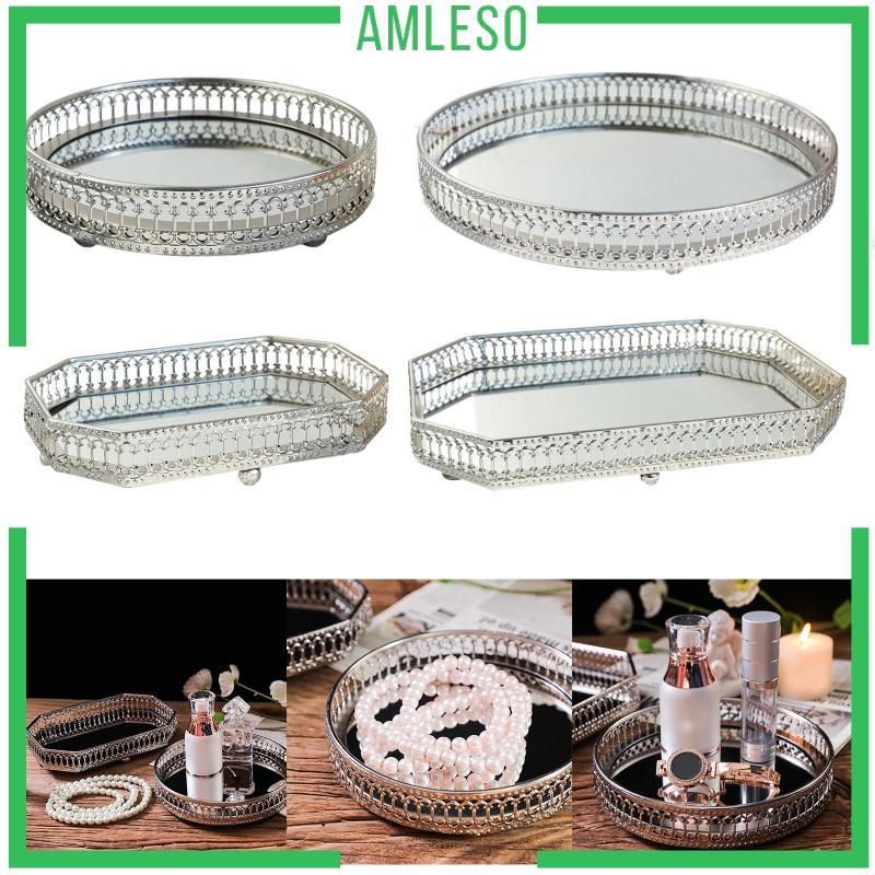 [Amleso] ถาดน้ําหอมแต่งหน้าเครื่องประดับเครื่องประดับถาดจัดระเบียบสําหรับโต๊ะเครื่องแป้งสี่เหลี่ยมผืนผ้าS