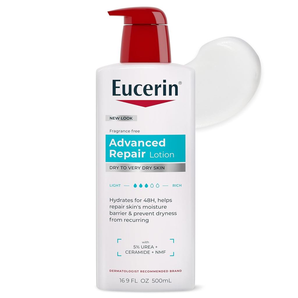Eucerin Advanced Repair Lotion, Urea Enriched, Unscented Body Lotion for Dry Skin With Triple Moistu