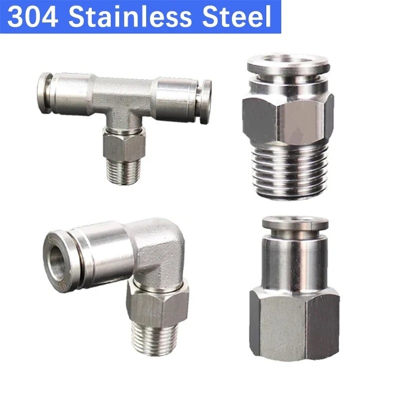 304 สแตนเลสท่อนิวเมติก Fitting PCF PL PLF PB Air Tube Connector 1/8 1/4 3/8 1/2 BSP Quick Release อุ