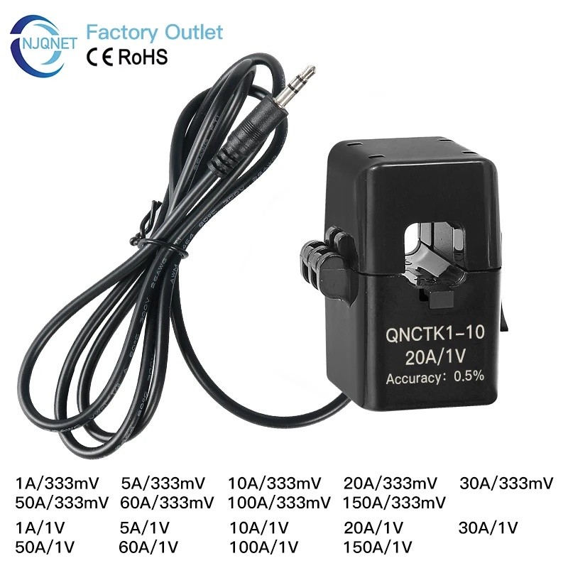 แยก Core CT Clamp Current Transformer QNCTK1-16 100A 1V 50A 333mV 30A 20A 5A 1A 0.333V AC เปิด Curre