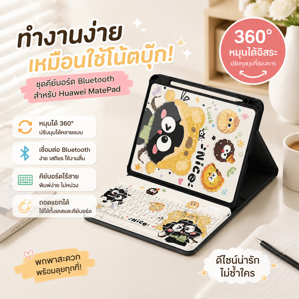 เคสคีบอร์ด เคสพร้อมแป้นพิมพ์ หมุน360องศา Huawei Matepad 11.5 2026 2025/SE 11นิ้ว/11.5S มีที่ใส่ปากกา