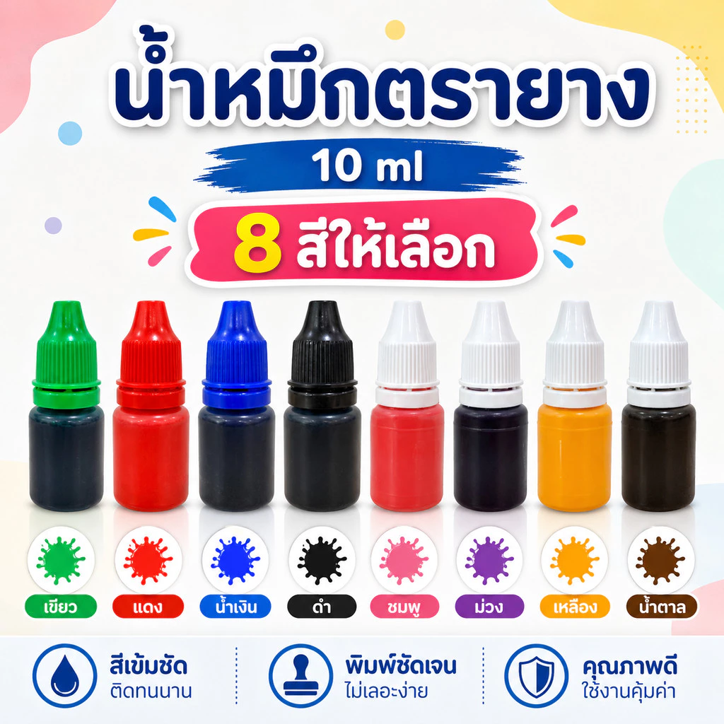 น้ำหมึกสำหรับเติมตรายางหมึกในตัวปริมาณ 10 ml.