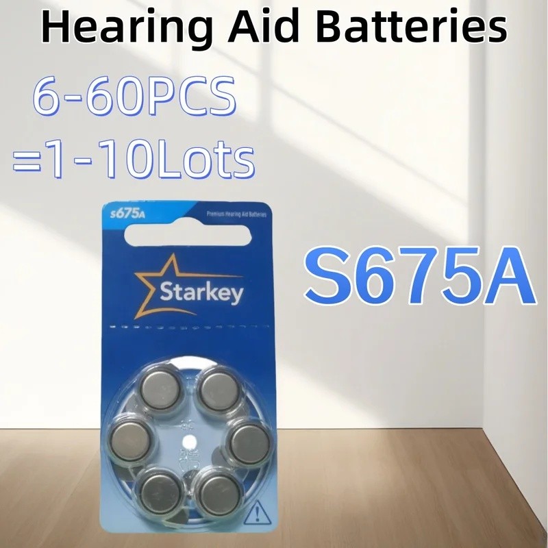 6-60 ชิ้นขนาด 675 Starkey แบตเตอรี่เครื่องช่วยฟังพรีเมี่ยมแบตเตอรี่เครื่องช่วยฟังS675A A675 ZA675 PR