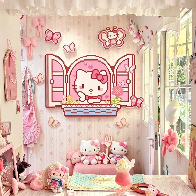 HelloKitty Influencer เค้กขนมคู่ถั่ว Handmade Shop ตกแต่งนาฬิกา Wall บรรยากาศเค้าโครงภาพวาด B & B สต