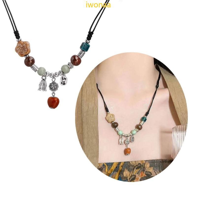 Iwo Bohemian สไตล์ชาติพันธุ์สร้อยคอ Handmade เซรามิคลูกปัด Waterdrop จี้ Choker ขนาดสร้อยคอ Bohemian
