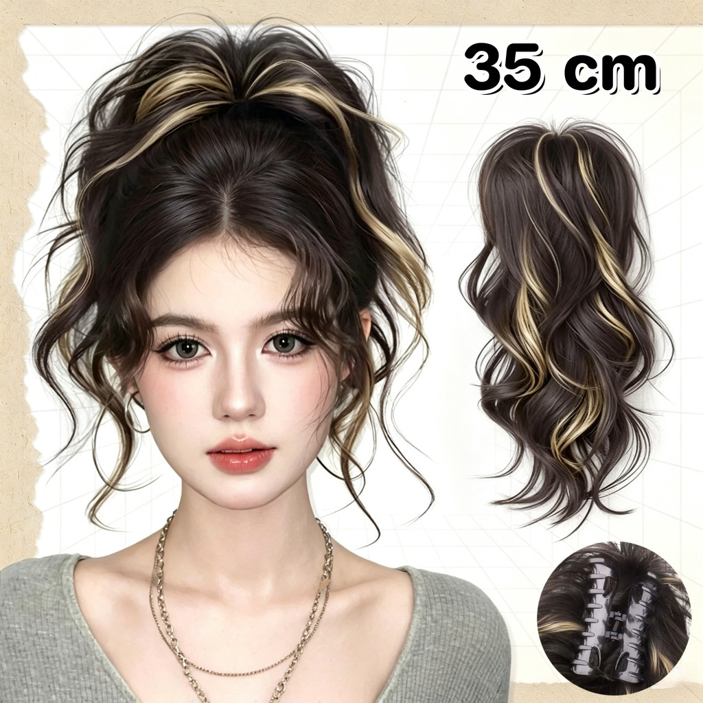แฮร์พีชหางม้า หางม้าโพนี่เทล ผมทรงหางม้าสูงไฮไลต์ 35 cm ไม่ต้องดูแล เพิ่มวอลลุ่มผม ธรรมชาติฟู