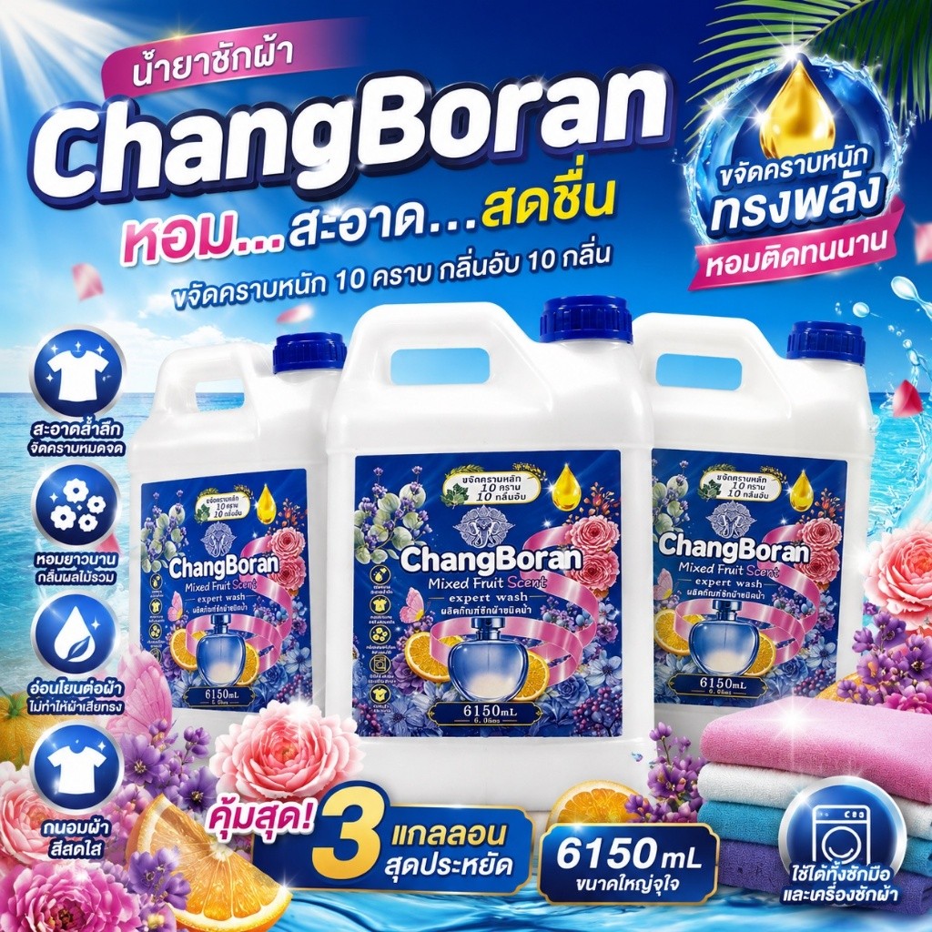 【18450mL】KING CHANGน้ำยาซักผ้า 18450มล. (6150มล.x3) กลิ่น Cleanน้ำยาซักผ้าสูตรเข้มข้น ขจัดสิ่งปนเปื้