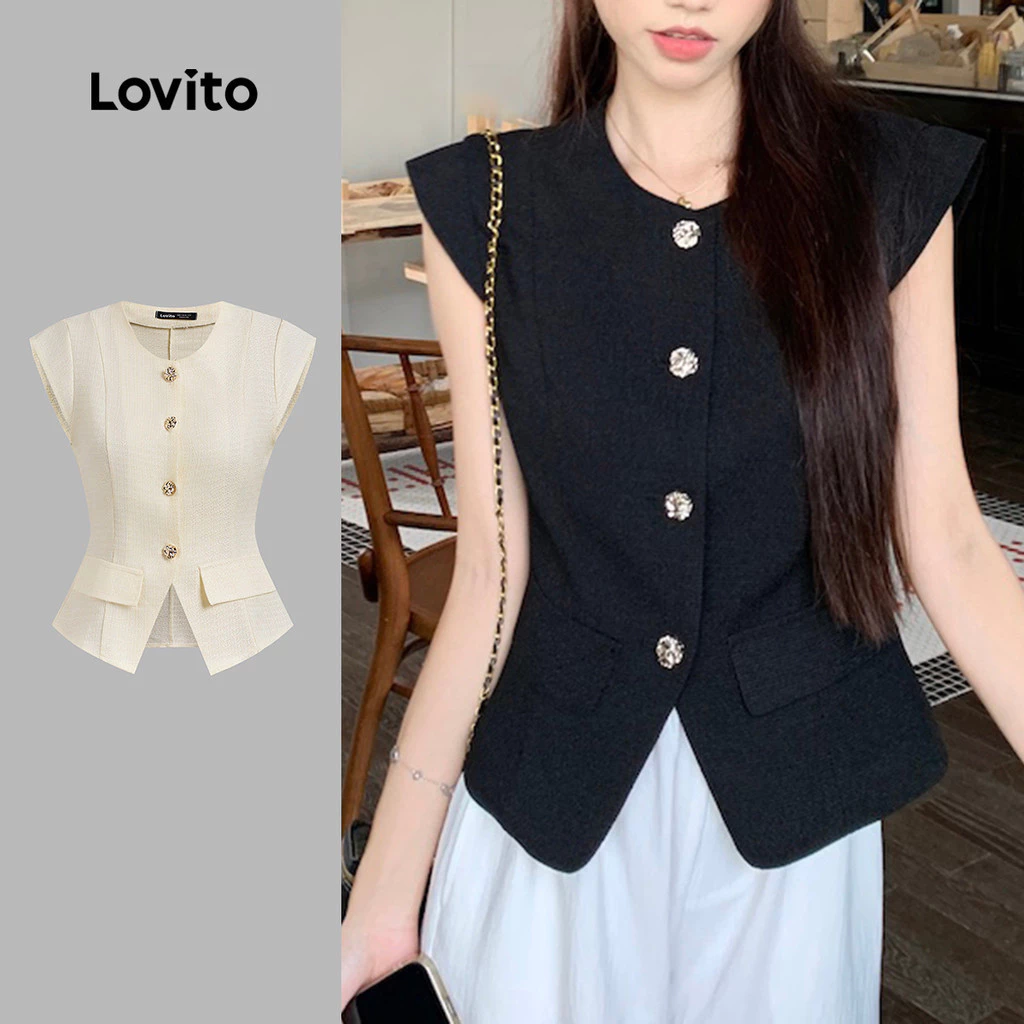 Lovito สง่างาม เสื้อกล้ามติดกระดุมหน้าสีพื้น สำหรับผู้หญิง รุ่น Lne38198 (หลากสี)
