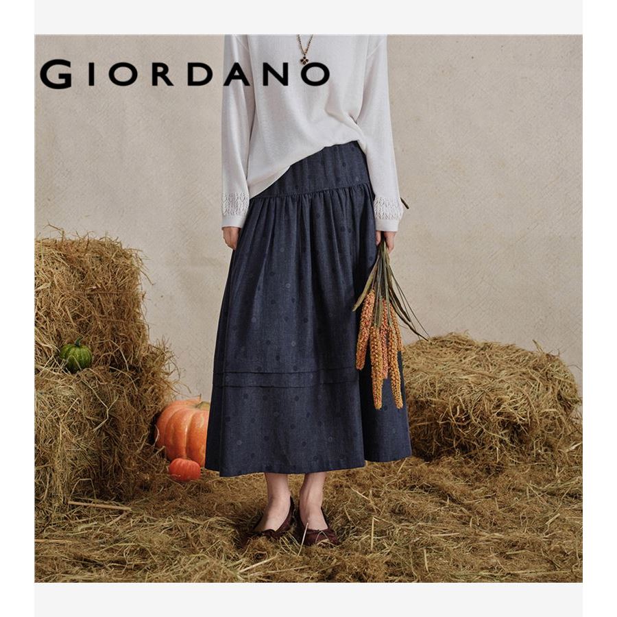 GIORDANO WOMEN Subtle dot elastic waist maxi skirt 18466824