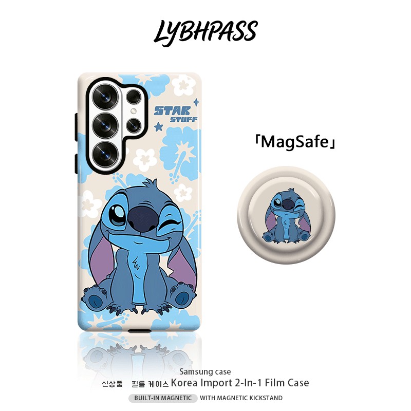 คสซัมซุง+มีขาตั้งแม่เหล็ก แม่เหล็ก MagSafe Stitch สติช การ์ตูน น่ารัก ดอกไม้ ขอบ2ชั้น เคส Samsung galaxy s20 fe s21 s22 plus s23 s24 s25 edge s26 ultra note20 ultra A07 A17 A27 A37 A54 A55 A56 A57 5G เปิดเลนส์ กันกระแทก โทรศัพท์ มือถือ case