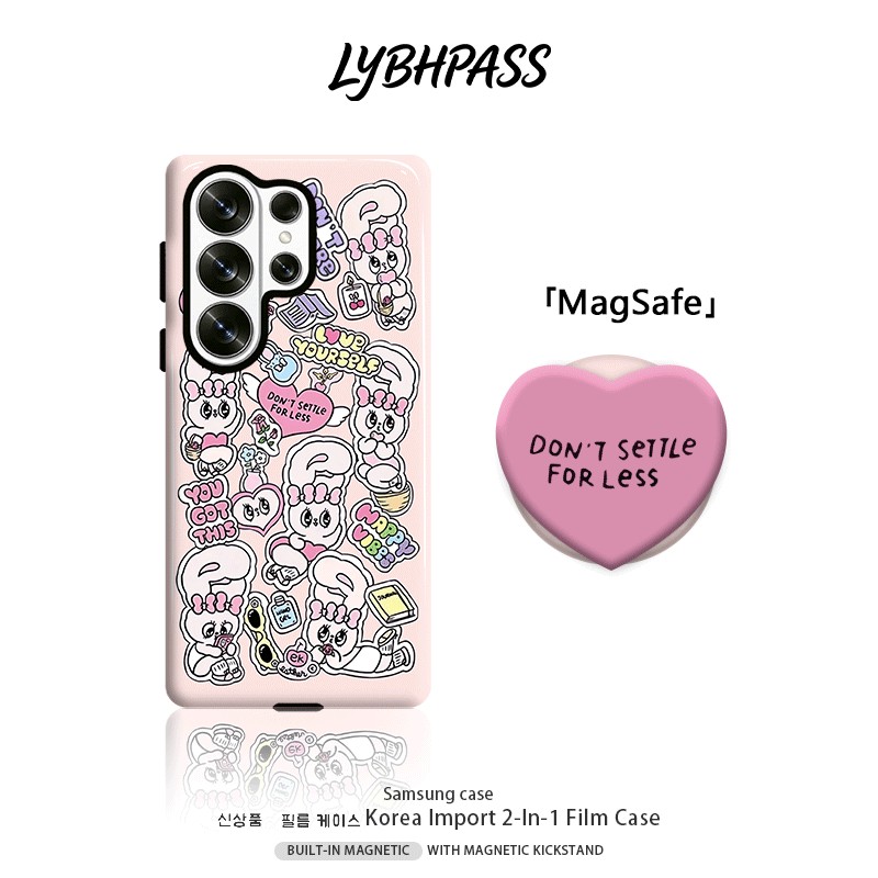 คสซัมซุง+มีขาตั้งแม่เหล็ก แม่เหล็ก MagSafe กระต่าย การ์ตูน น่ารัก หัวใจ ขอบ2ชั้น เคส Samsung galaxy s20 fe s21 s22 plus s23 s24 s25 edge s26 ultra note20 ultra A07 A17 A27 A37 A54 A55 A56 A57 5G เปิดเลนส์ กันกระแทก โทรศัพท์ มือถือ case